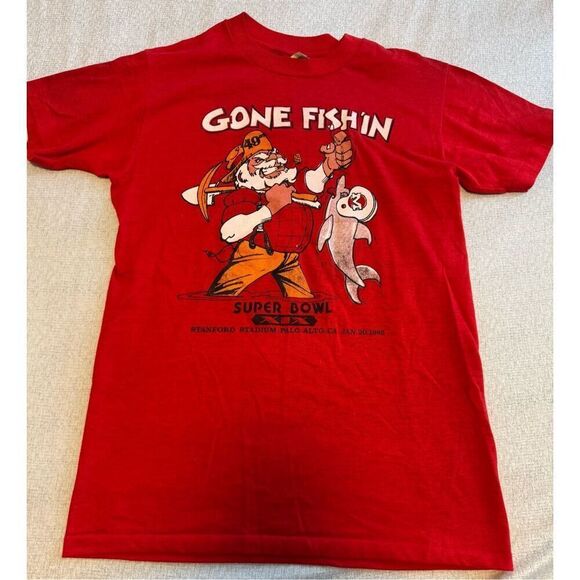 SF 49ers Size Medium Gone Fishing Super Bowl XIX 19 Francisco Vintage 1985 - Picture 1 of 5